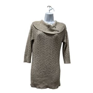 White House Black Market Gold Metallic Cowl 3/4 Sleeve Tunic Size S